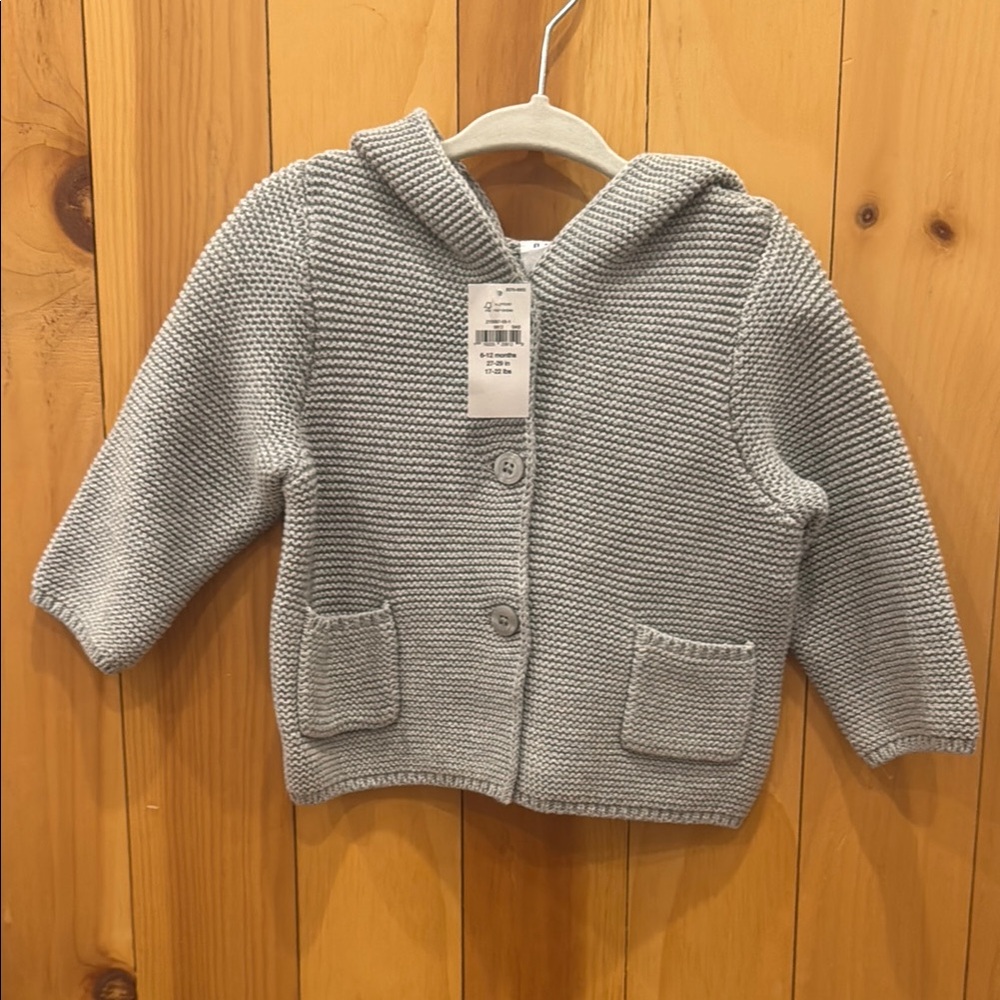 GAP Gray Knit Hooded Jacket with Ribbed Texture